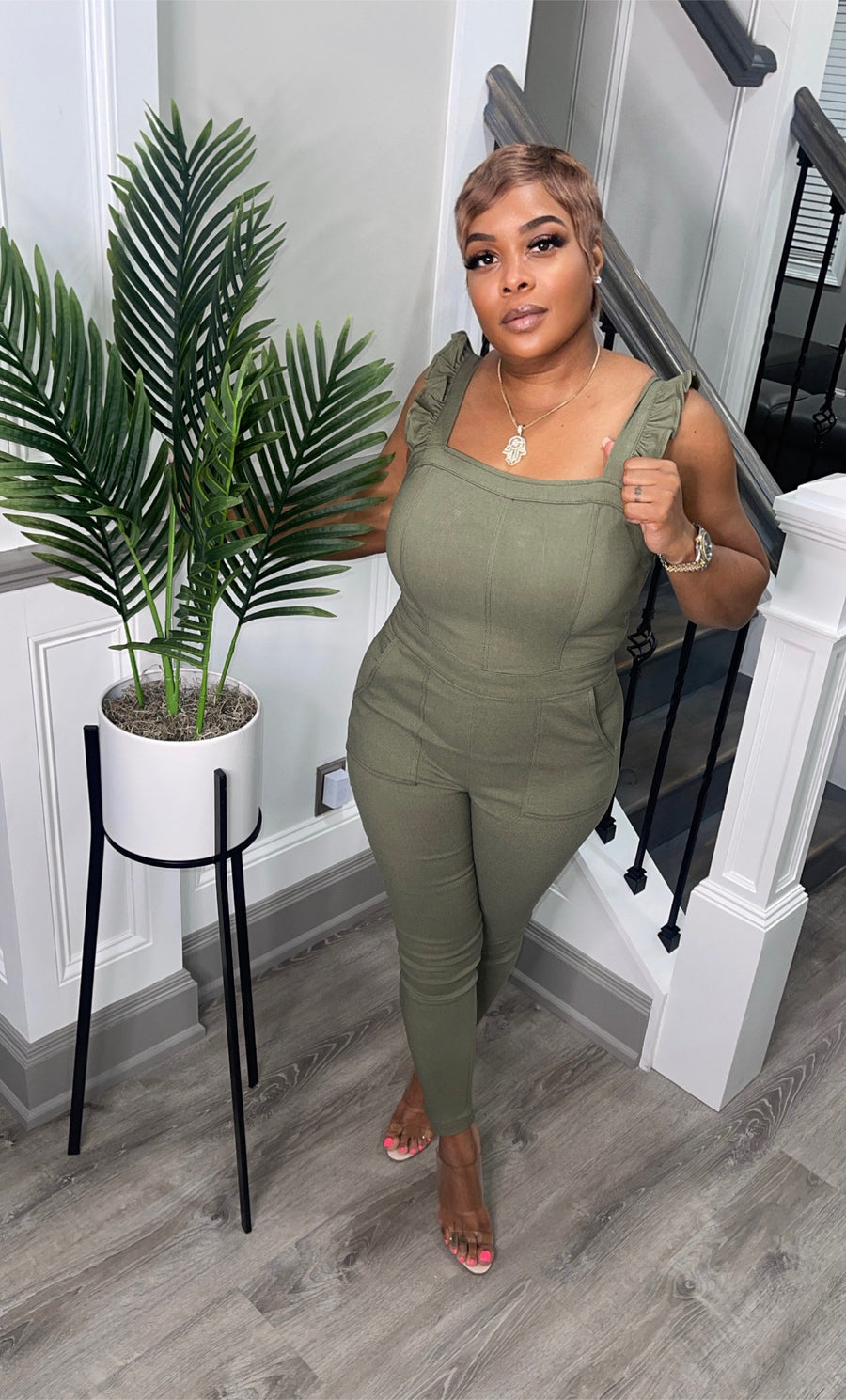 Olive Ruffled Jumpsuit