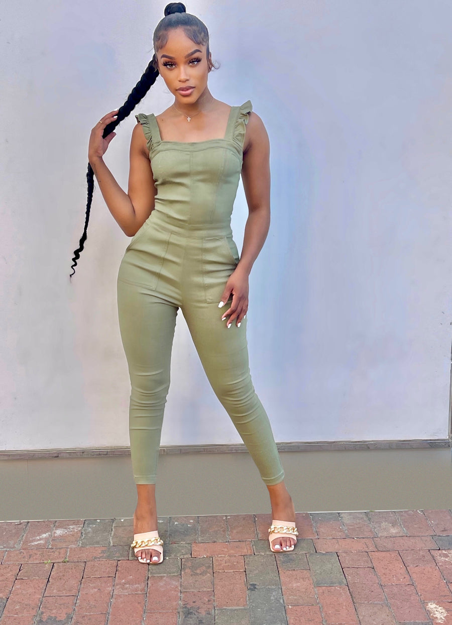 Olive Ruffled Jumpsuit